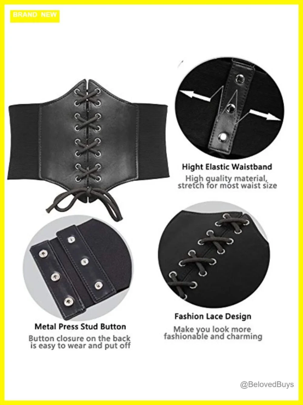 Lace-up Corset Waist Belt PU Leather with Elastic Band